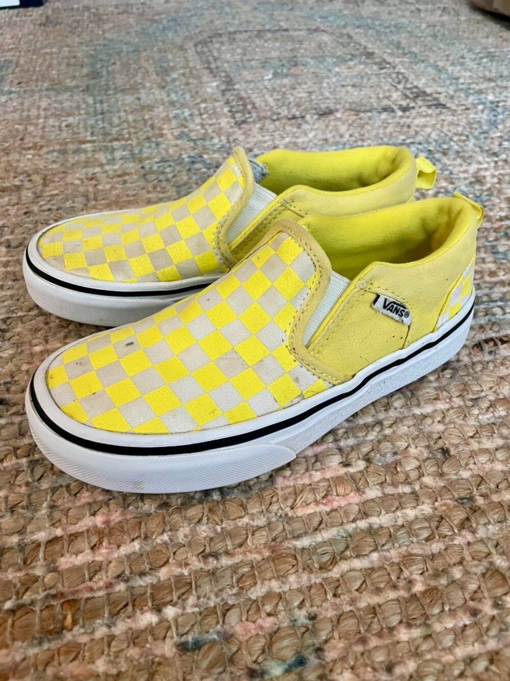 Vans Classic Slip on Kids 13 Yellow Checkerboard Canvas Sneakers
